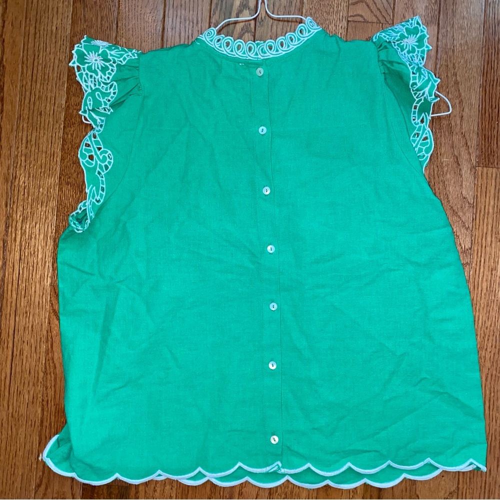 Love The Label Tuckernuck $300 Green Paradise Thea Open Work Eyelet Blouse Small - Picture 11 of 11